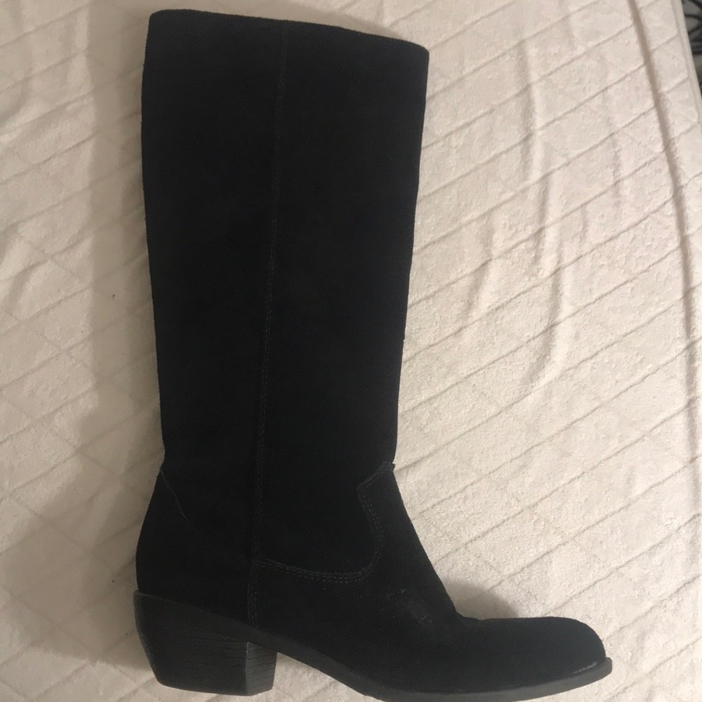 Black suede calf high boots